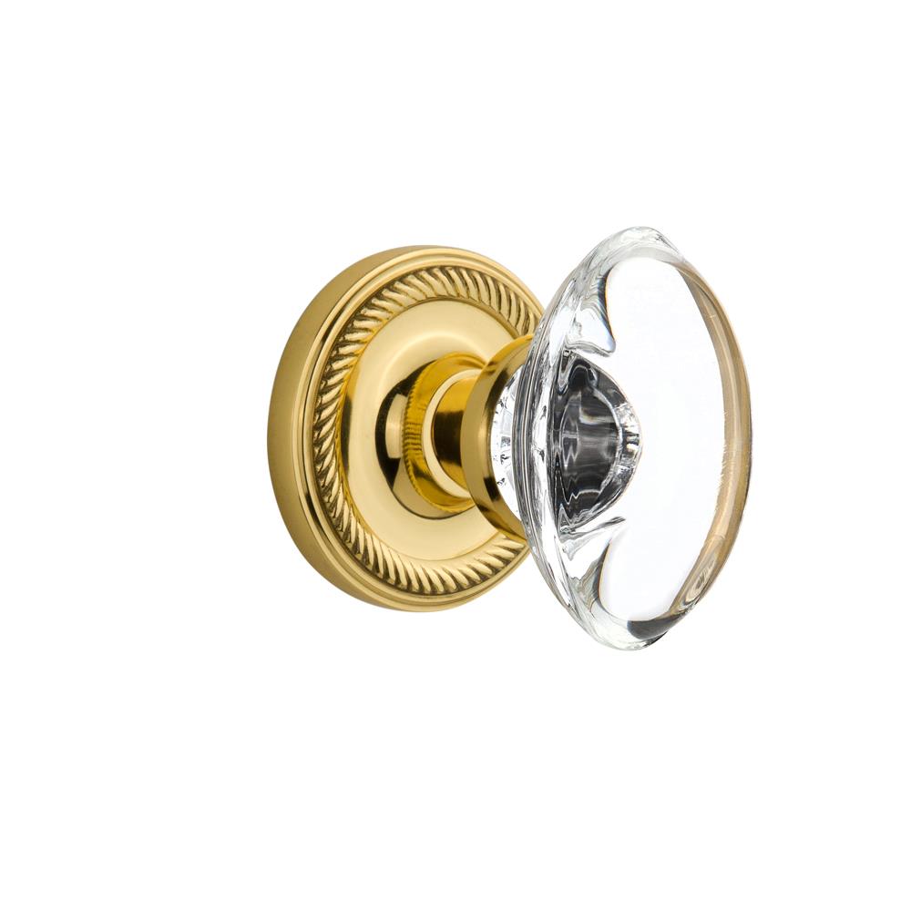 Nostalgic Warehouse ROPOCC Passage Knob Rope Rose with Oval Clear Crystal Knob in Polished Brass